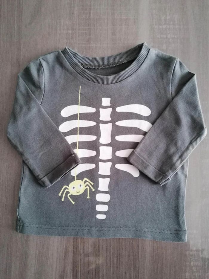 T Shirt manches longues squelette araignée In Extenso 3-6 mois 62 cm