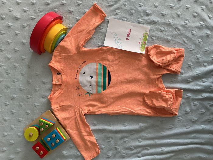 pyjama grenouillère en coton abricot 9 mois gémo - photo numéro 2