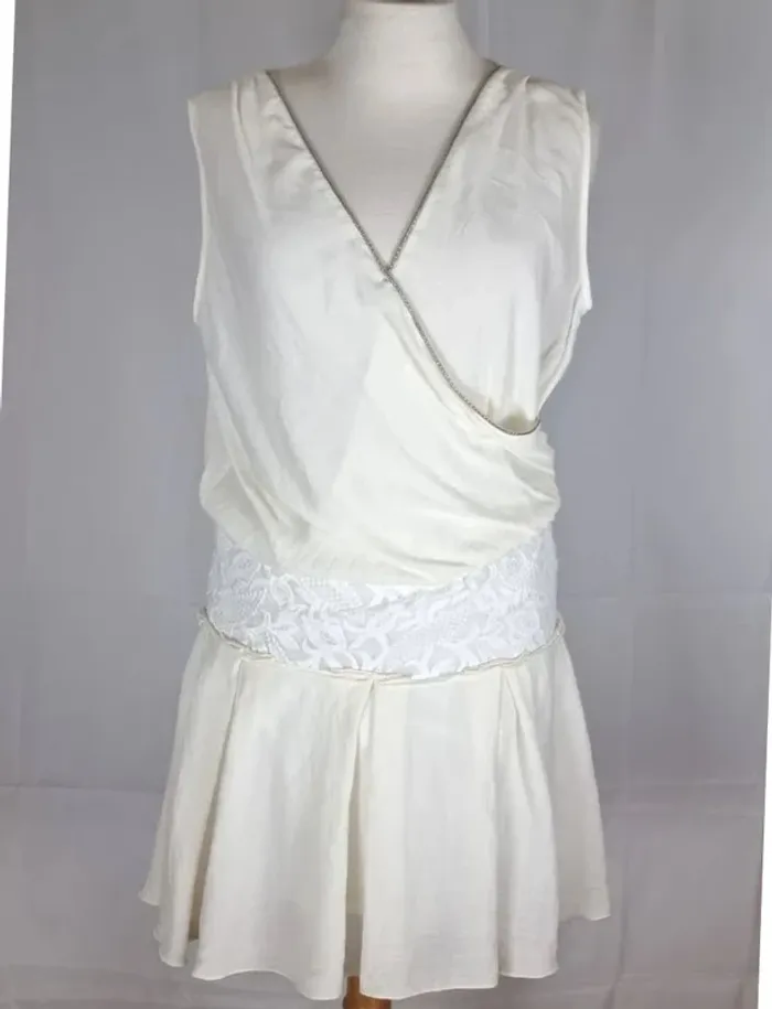 Robe courte Maje légère crème et dentelles blanches T1/36/S - photo numéro 2