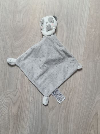 Doudou panda avec poids tissu mots d'enfants blanc argenté