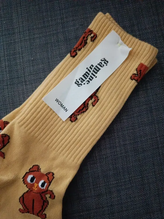 Paire de chaussettes femme Gamin gamine taille unique jaune avec chat - photo numéro 2