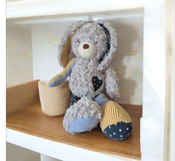 Doudou Lapin gris bleu marine étoiles rayé orange TAPE A L’OEIL TAO