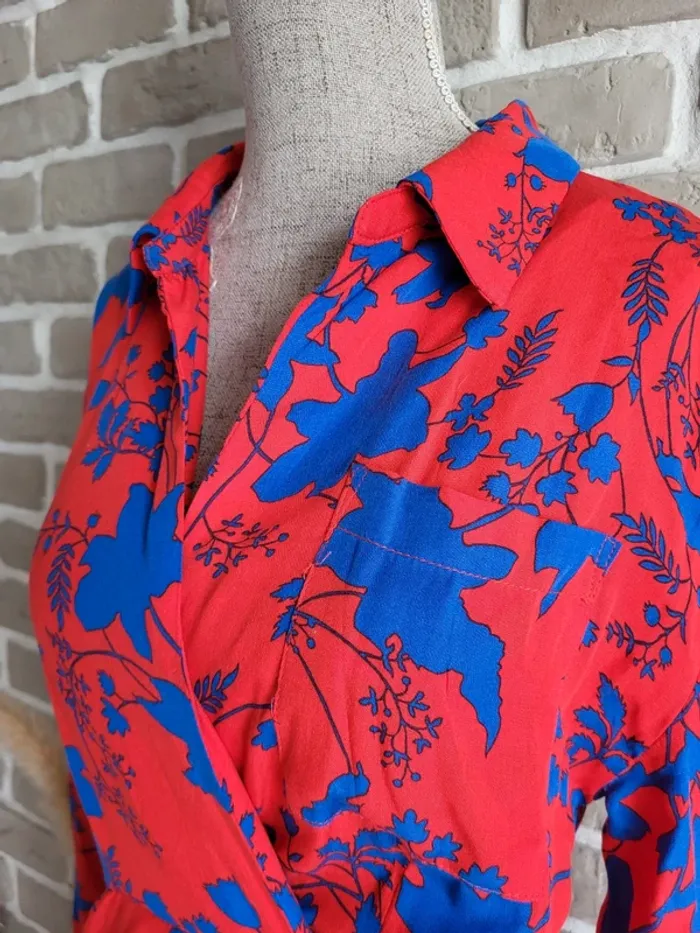 Robe portefeuille rouge imprimé fleuri Goa - photo numéro 5