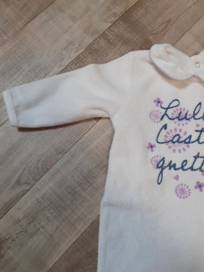 Pyjama velours fille blanc et violet 9 mois - photo numéro 3