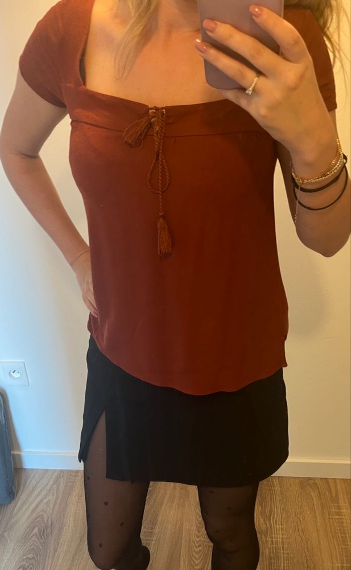 T-shirt style blouse Stradivarius terracotta taille S - photo numéro 2