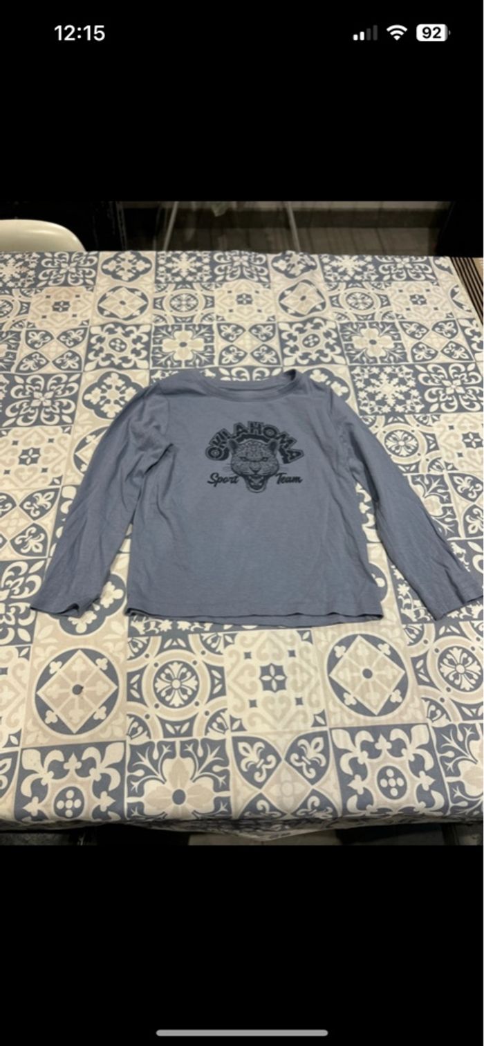 Teeshirt manches longues bleu/violet motif tête de panthère - photo numéro 3