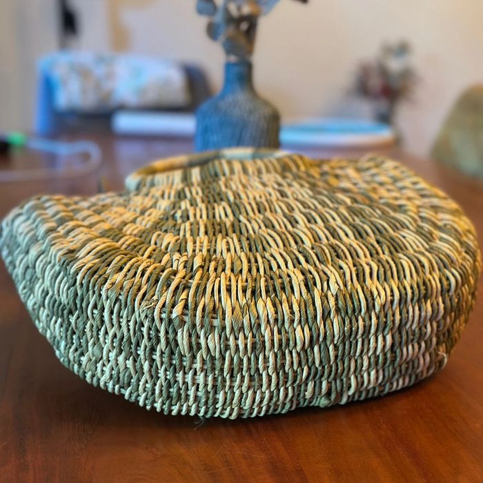Sac panier rond tressé artisanal en osier naturel – Porté main - photo numéro 6