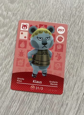 Carte Amiibo Animal Crossing Klaus 257