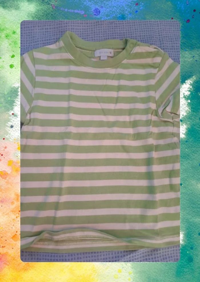 T-shirt 24 mois rayé vert et blanc Tex Baby