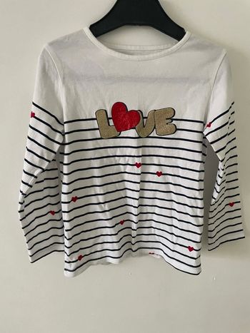Tshirt manches longues  marinière  coeur rouge paillettes  Love In extenso  5 ans 