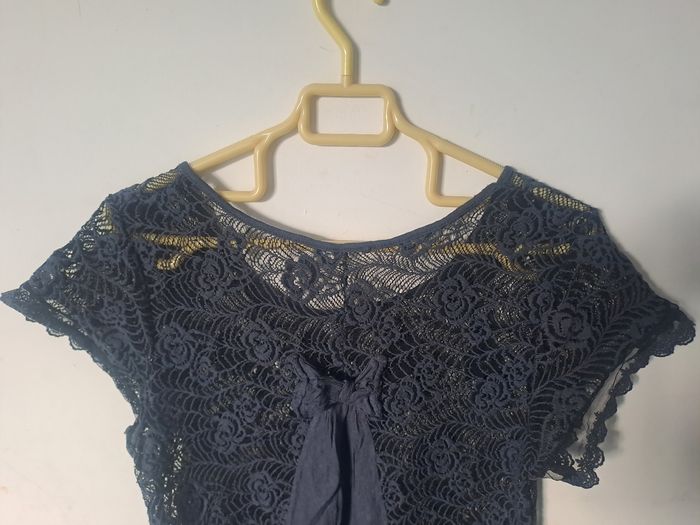 Blouse Transparente broderie dentelle bleu - photo numéro 6
