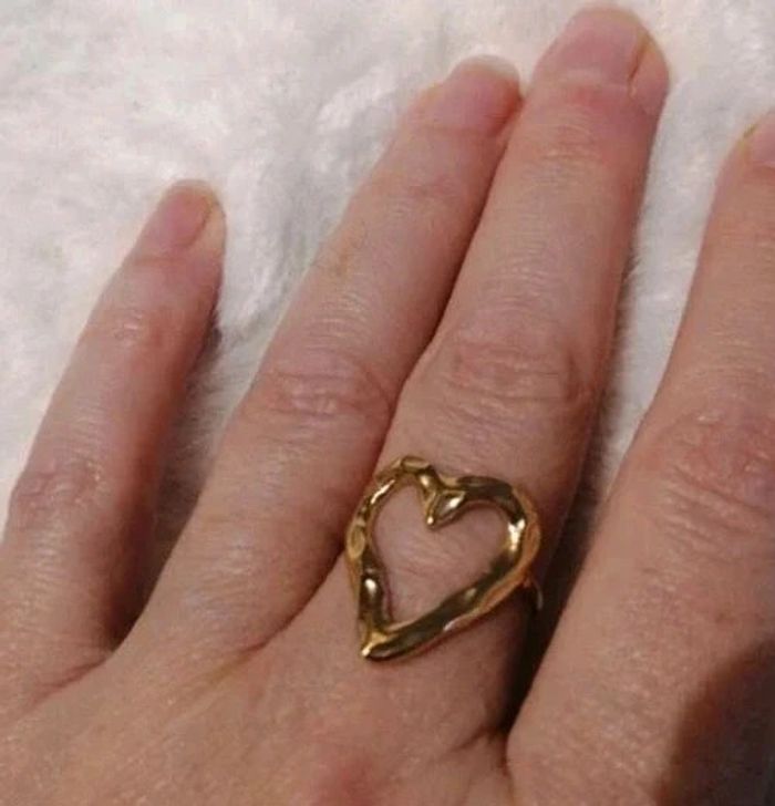 Bague doré ouvert forme de coeur acier inoxydable - photo numéro 3