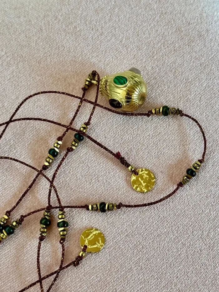 Long sautoir habaha Paris fils ressens grigri pierre naturelles acier inoxydable or - photo numéro 5