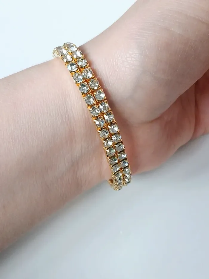 Bracelet double rang doré brillant – strass étincelants  tendance chic - photo numéro 3