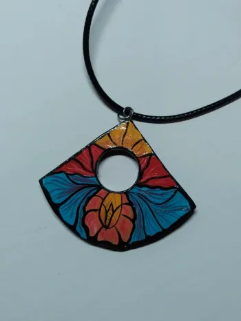 Collier necklace fantaisie fleurs flower bois vintage