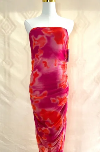 Robe bustier moulante tie and dye rose fuchsia orange – effet drapé