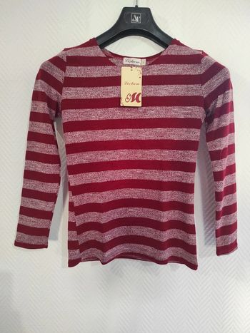 Pull fin rayé chiné bordeau lizhen taille L