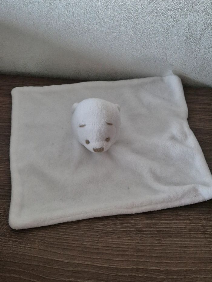 Doudou lange carré ours blanc 20 cm x 20 cm