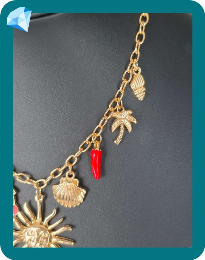 Collier trésors du monde dorée rouge 36-43cm - photo numéro 4