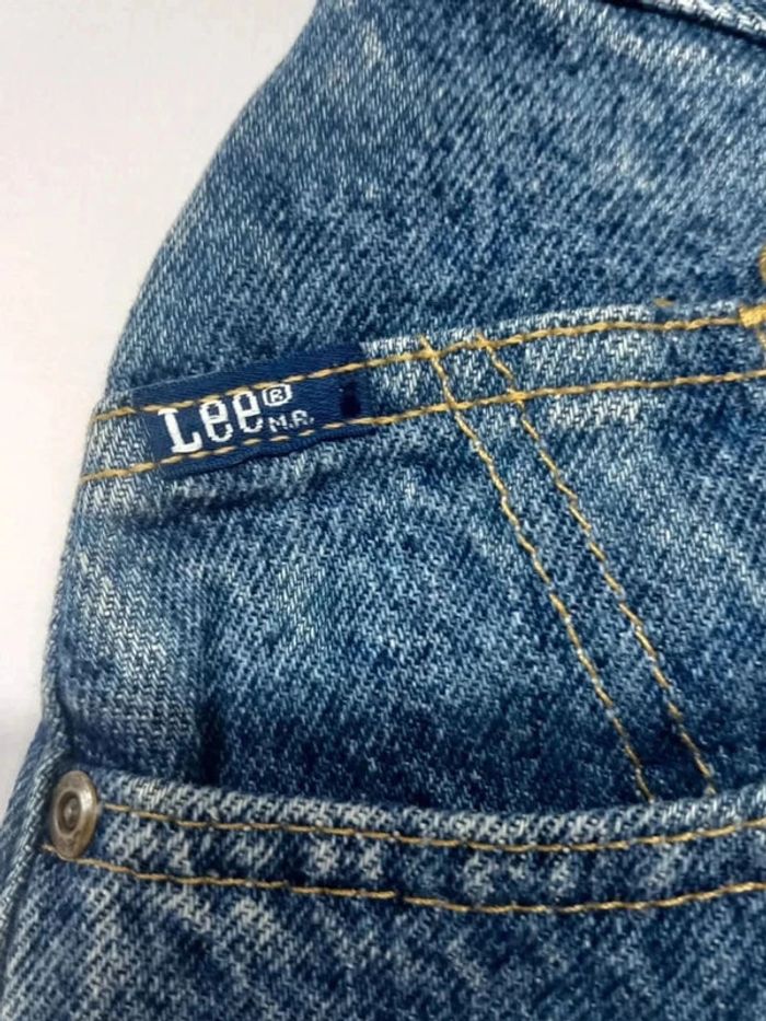Jeans taille haute Lee vintage bleu foncé en coton - photo numéro 4