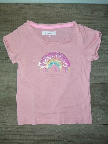 T Shirt In Extenso avec arc en ciel 3 ans abricot