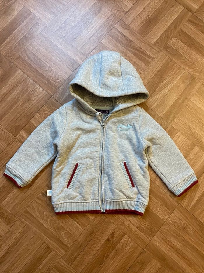 Sweat à capuche en moumoute avec zip gris taille 18 mois Sergent Major