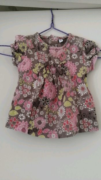 T shirt MC froncé kaki et fleurs 6 mois