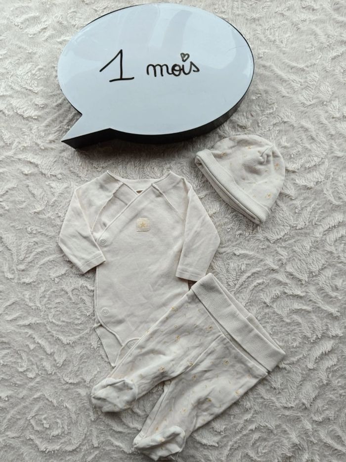 Ensemble 3 pièces (body manches longues+legging avec pied+bonnet) Mixte 1 mois mouton
