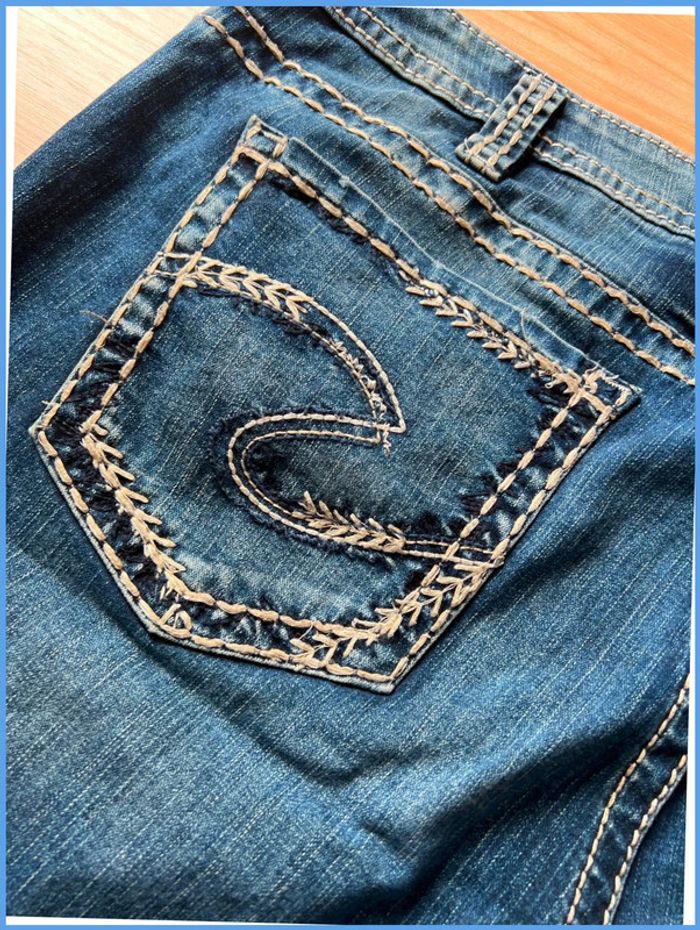Short en jean vintage brodé bleu marine – Femme XXL - photo numéro 6