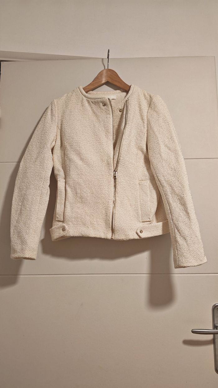 Veste zippée tweed écrue H&M taille 38
