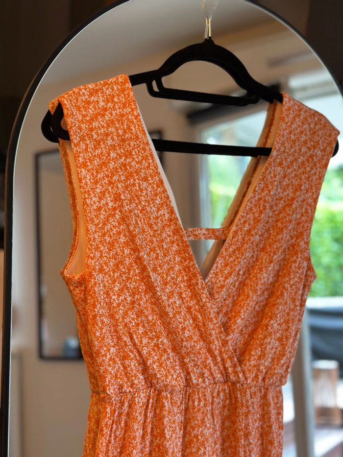 Robe longue fleurie orange H&M – Taille XS - photo numéro 2
