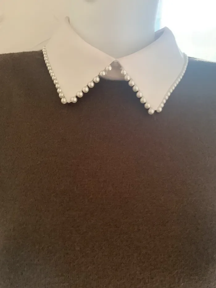 Robe pull Kilky taille M-L kaki perle au col blanc - photo numéro 6