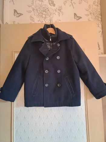 Manteau chaud bleu habillé blukids garçon coin col recousu se voit peu tbe 6-7 ans 122cm