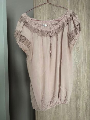 T-shirt manches courtes dentelle rose