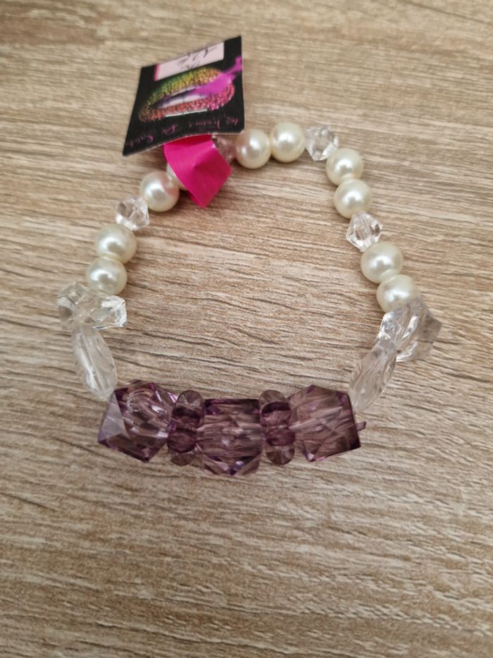 Bracelet Perles Blanches Nacrées Violet Transparent - photo numéro 6