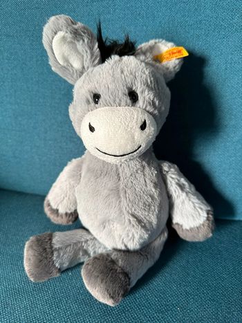 Peluche Âne Steiff gris 36cm debout doudou doux collection étiquette cheval
