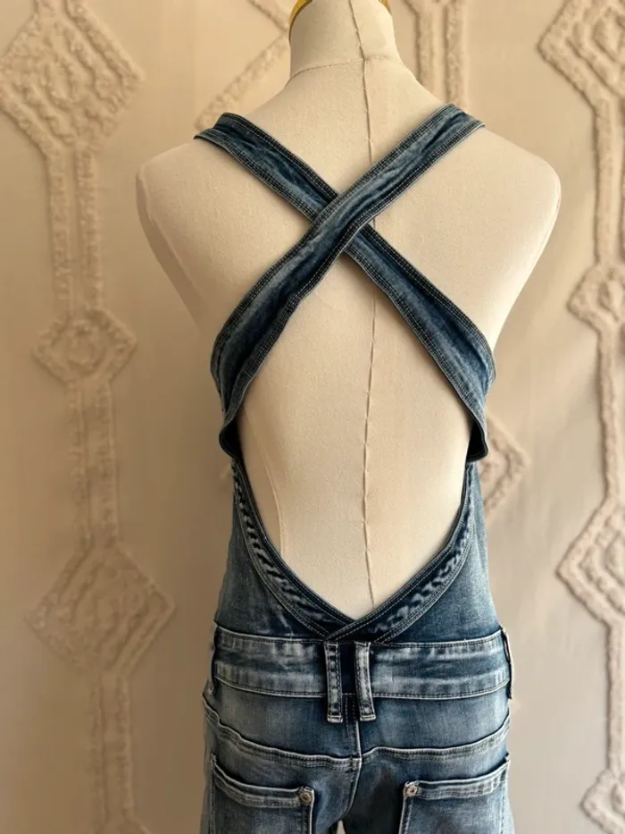Combinaison en jean vintage années 2000 – Softy Denim – effet corset – coupe droite taille M - photo numéro 4