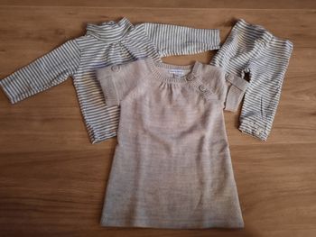 Ensemble robe-pull grise +legging + sous pull Vertbaudet 6/9mois