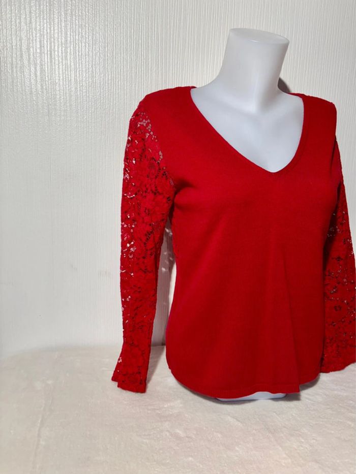 Pull rouge dentelle dos nue Camaïeu- Taille S/M - photo numéro 2