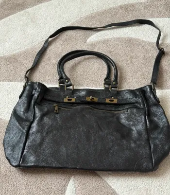 Grand sac noir en cuir véritable – Genuine leather