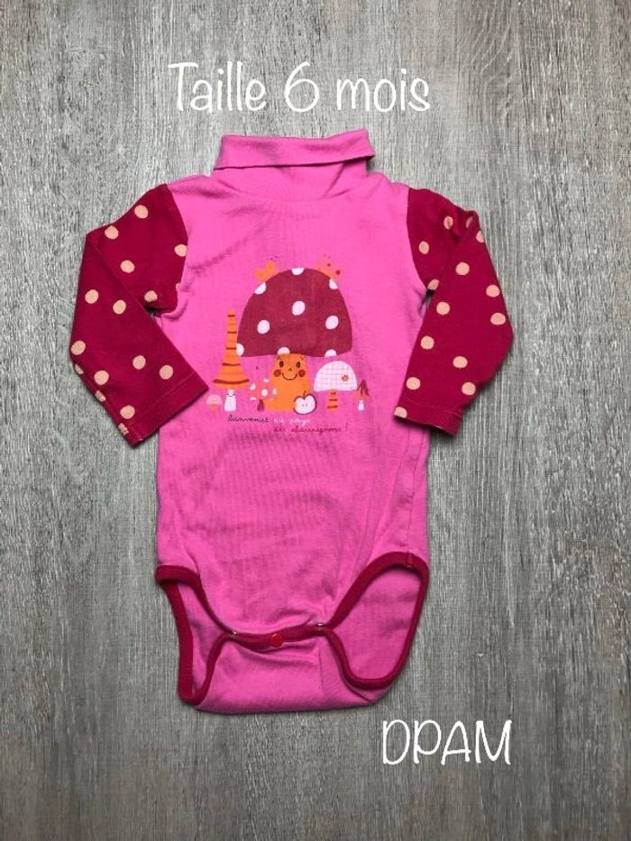 Bodie rose ML  col roulé motif champignons - taille 6 mois
