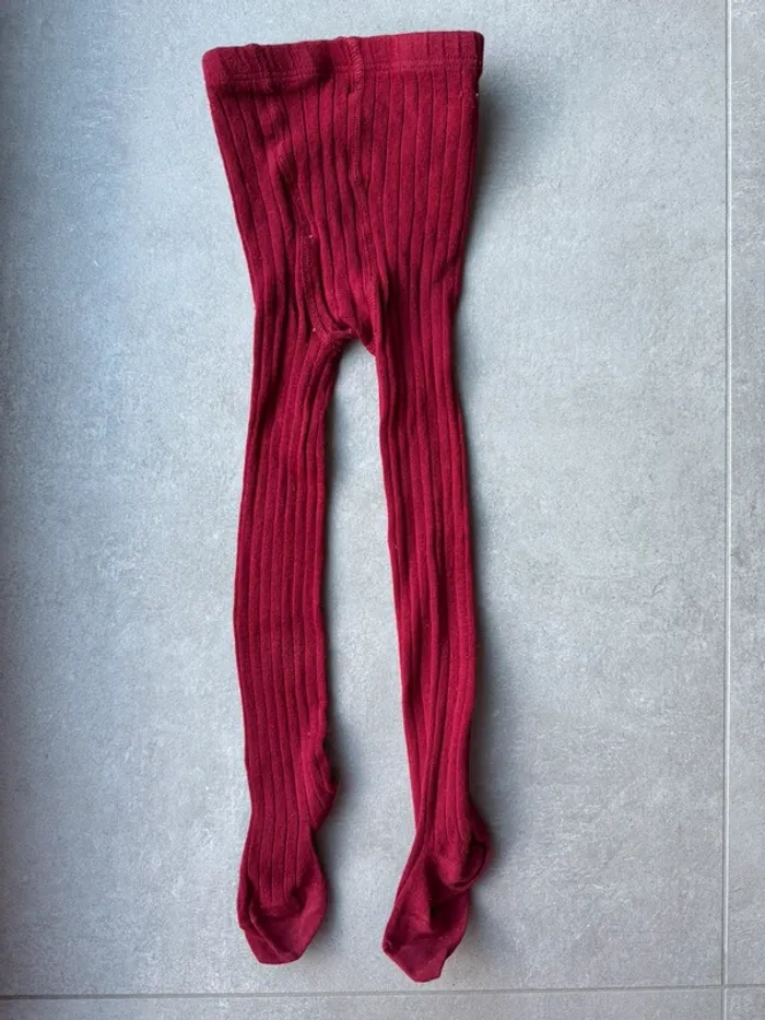 Lot de 3 collants, 1 gris lisse, 1 jaune moutarde et 1 rouge bordeaux côtelé - Taille 2 - photo numéro 16