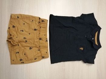 Ensemble polo short bleu marine et jaune