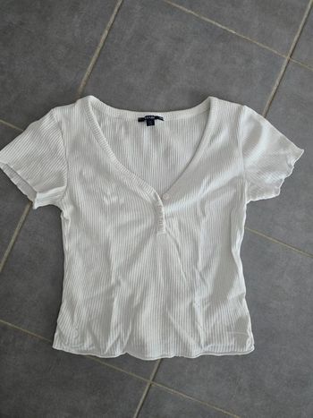 Tee shirt blanc côtelé