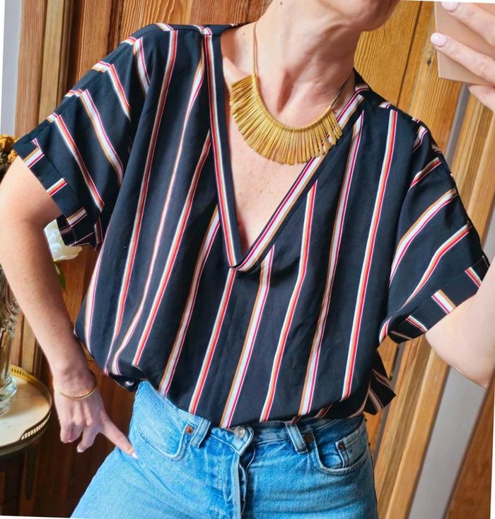 Top long Shein noir rayé oversize