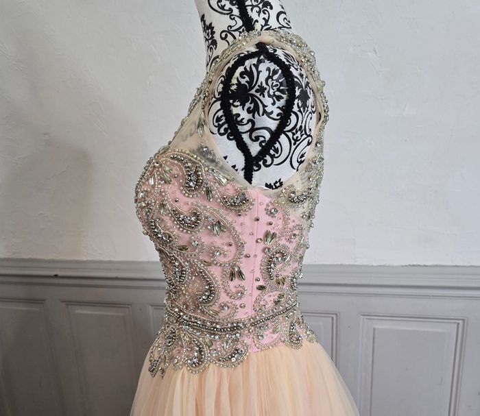 Robe de soirée rose et crème bustier brodé argenté tulle dégradé taille 36 S - photo numéro 5