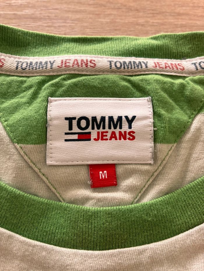 T-shirt Tommy Hilfiger rayé vert et gris, taille M, homme - photo numéro 4