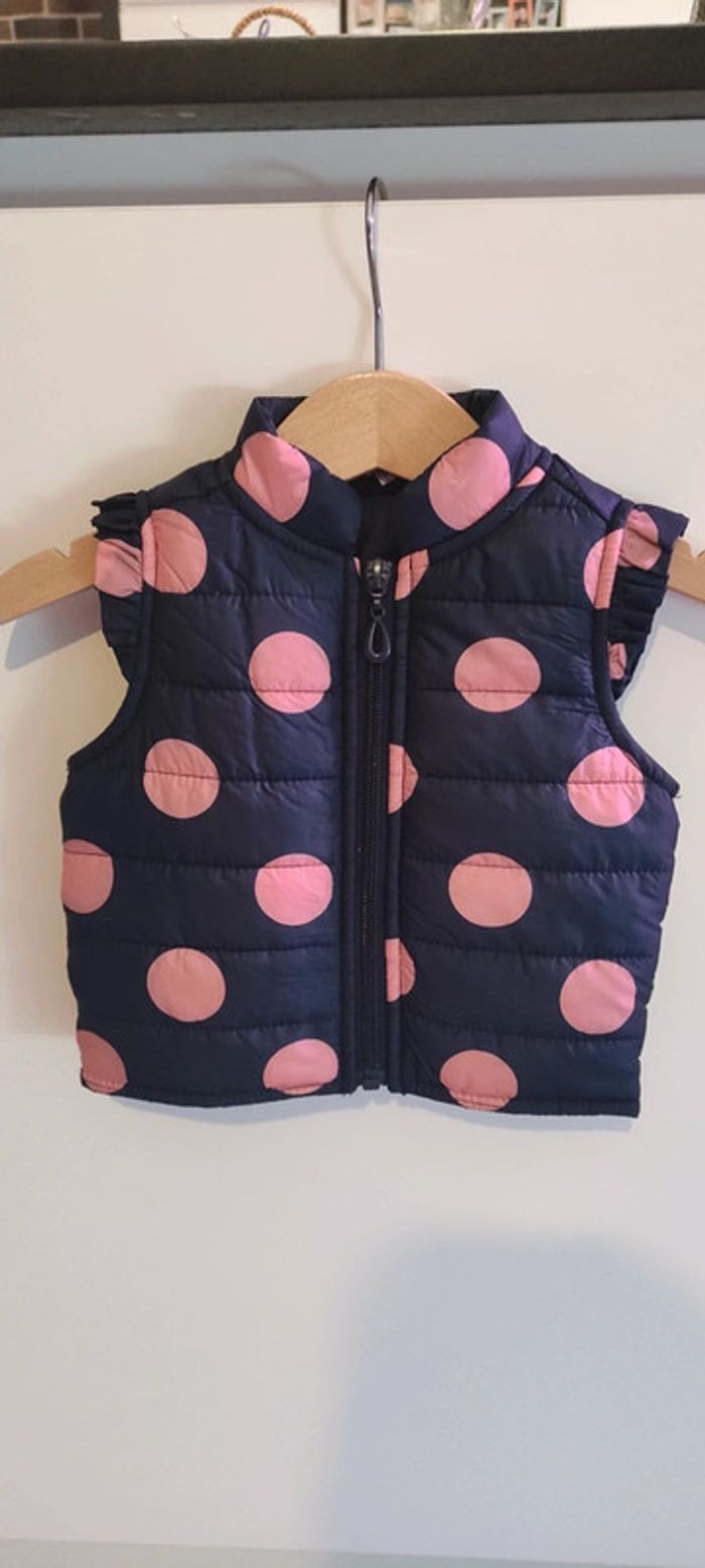 Veste imperméable sans manches bleu à pois rose 3 mois