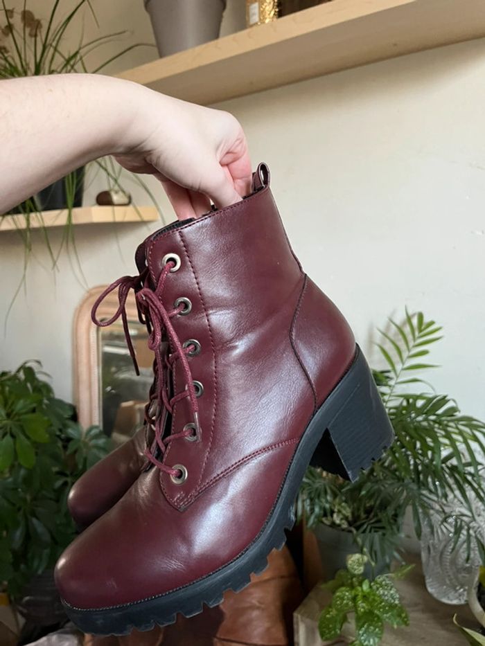 Bottines à talons avec lacets - bordeaux - photo numéro 9