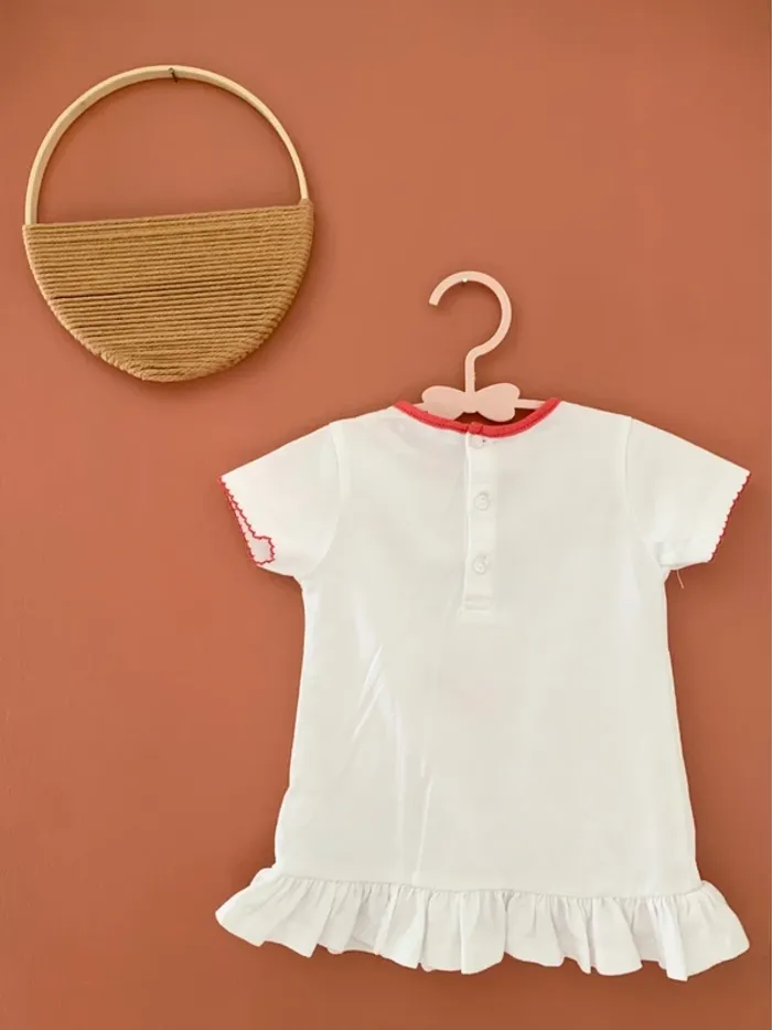 T-shirt / tunique fille -  blanc a motif - 12 mois - photo numéro 2